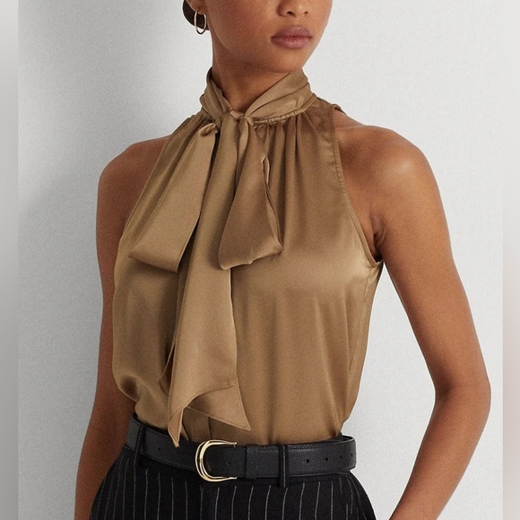 Lauren Ralph Lauren Tops - Lauren Ralph Lauren Tie-Neck Charmeuse Sleeveless Blouse
